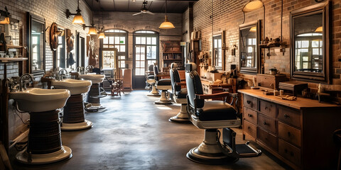 Fototapeta na wymiar A barber shop with a vintage aesthetic showcasing the history and tradition of the shop.