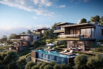 Luxurious residences for families with a scenic blue sky in the backdrop.