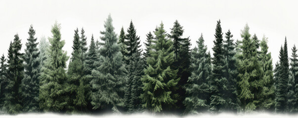 Fototapeta premium A pristine winter landscape with a row of trees covered in snow, evoking a sense of peace. AI Generative.