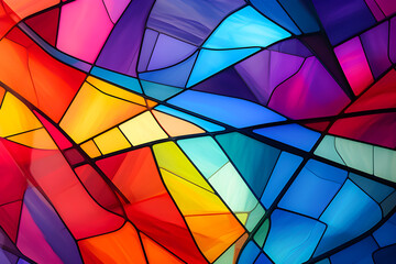 Fototapeta premium Abstract free-form image of multi-colored hues on black-lined stain glass.,Generative Ai