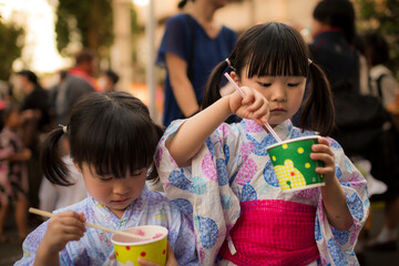 夏祭りで遊ぶ子供