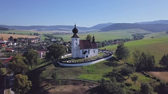 Aerial of Holy Spirit church in Zehra, Slovakia
