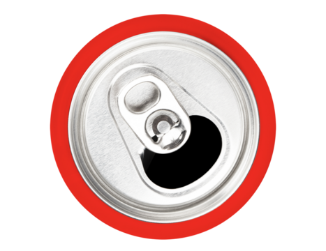 Top view of red aluminium can, cut out