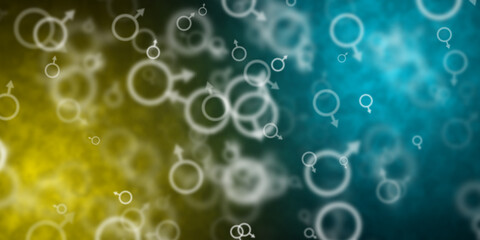 Abstract yellow and light blue background with flying male symbols