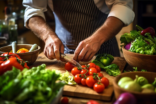 Chef Preparing Ingredients for a Salad, Culinary Digital Concept Render
