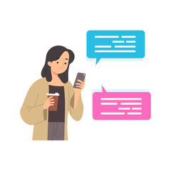 girl lady phone chat message vector illustration