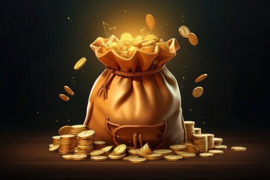 Money bag with gold coins