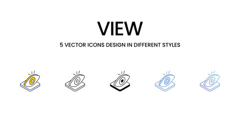 View Icon Design in Five style with Editable Stroke. Line, Solid, Flat Line, Duo Tone Color, and Color Gradient Line. Suitable for Web Page, Mobile App, UI, UX and GUI design.