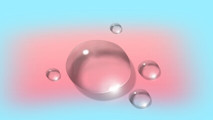 3D background. Transparent water droplets on multicolored background. Classic look.