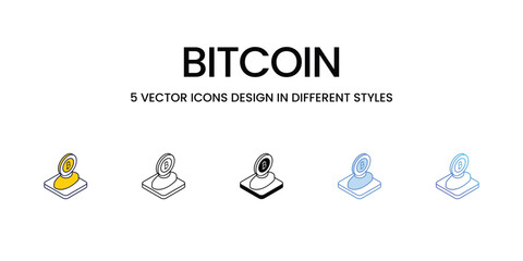 Bitcoin Icon Design in Five style with Editable Stroke. Line, Solid, Flat Line, Duo Tone Color, and Color Gradient Line. Suitable for Web Page, Mobile App, UI, UX and GUI design.