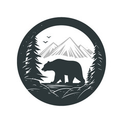 Fototapeta na wymiar Majestic bear in the forest, captured in a versatile vector illustration. Perfect for logos, badges, and icons, showcasing nature's beauty.