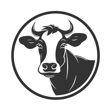 Stylish cow logo template. Vector illustration of a black and white cow head. Ideal for branding and agriculture businesses.