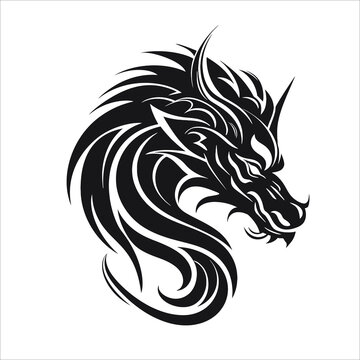 Dragon head tattoo design in vector illustration, isolated on a white background. Perfect for use as a design element or tattoo template