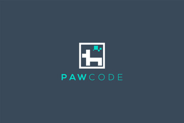 Paw code dog logo design bitmap pixel icon symbol modern technology 