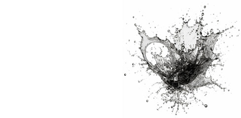 Abstract water splash on a white background. Texture of water. Elements of design. Monochrome illustration of fluid in motion for banner, cover. 