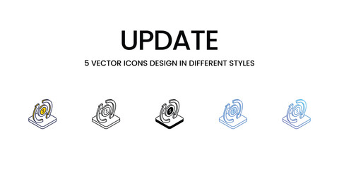 Update Icon Design in Five style with Editable Stroke. Line, Solid, Flat Line, Duo Tone Color, and Color Gradient Line. Suitable for Web Page, Mobile App, UI, UX and GUI design.