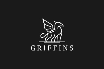 Griffin mythology animal logo design line style greek culture icon symbol