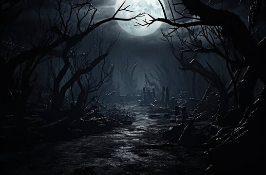 spooky foggy forest Generative AI