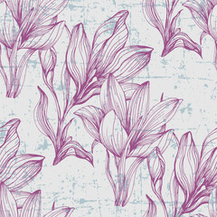 Seamless pattern with crocus heads. Beautiful nature texture in modern style.