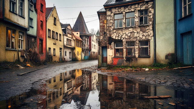 Fototapeta Old and rusty houses. Generative AI