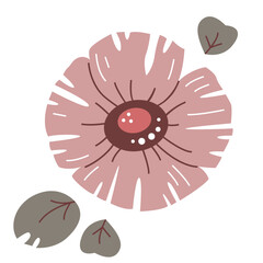 Vector abstract blooming flower with leaves isolated on a white background.