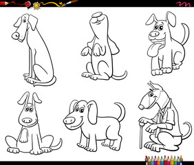 cartoon dogs animal characters set coloring page