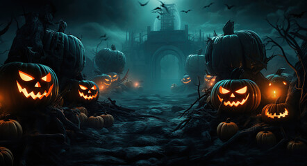 halloween with evil pumpkins Generative AI