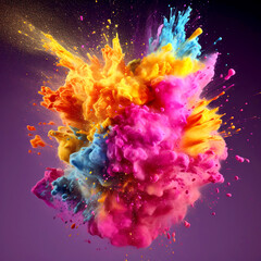 Festival of Colors. An explosion of multi-colored powder on a lilac background.