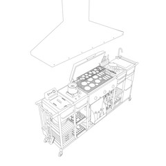 Barbecue / BBQ Gas Grill Clipart - Outline. Vector illustration food cooking on a charcoal grill.