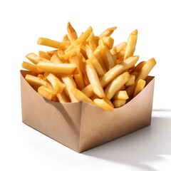 summertime french fries in a box, isolated on a white background