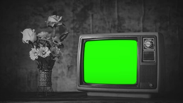Classic television with green screen. The camera zooms in.