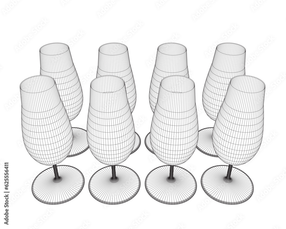 Poster wine glass set vector simple design. set of wireframe of glasses from black lines isolated on a whit