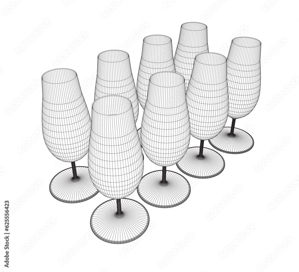 Poster wine glass set vector simple design. set of wireframe of glasses from black lines isolated on a whit