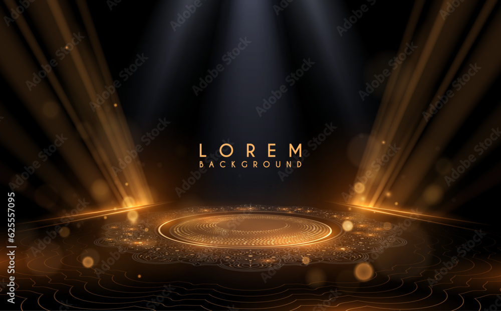 Wall mural black and gold stage template with light effect