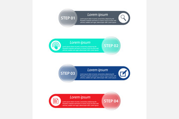 Clean Vector elements for infographic. With realistic frosted glass, glassmorphism effect, 4 steps or processes.