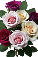 roses of different colors on solid color background 