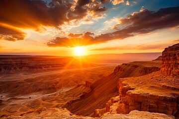 Timelapse of Negev Desert Landscape during Sunset in Israel. Dry Canyon with Rock Formation in Ramon. Generative AI - obrazy, fototapety, plakaty