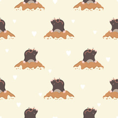 Obraz premium Cute little moles seamless pattern. Vector cartoon animals illustration. Baby print