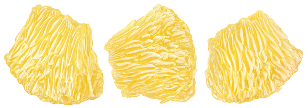 Set of flesh of pomelo citrus fruit isolated on transparent background. Pomelo pulp. Full depth of field.