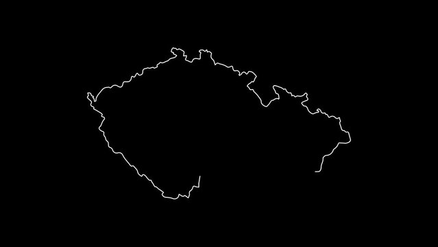 Czech Republic map animation line. White line drawing on a black background.