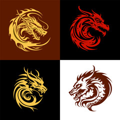 Dragon Chinese New year symbol. Festive asian zodiac art oriental culture golden red black decoration. 2024 year logo vector illustration