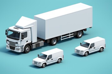 2D Cargo Transports. Cargo trucks. Semi Truck. Playful cartoon Trailer trucks sticker Illustrations in minimalist detailed style. Made With Generative AI. 