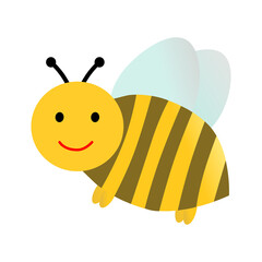 Cute bee with smiley face, vector isolated background