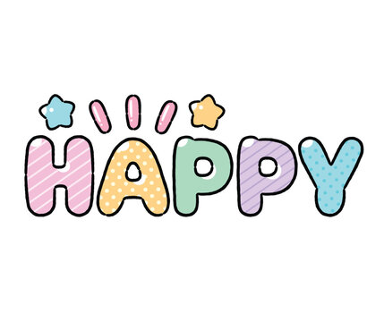 Happy - Cute Cartoon style word isolated on white background.