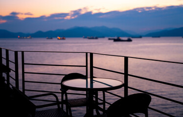 Coffee shop near the sea at dawn