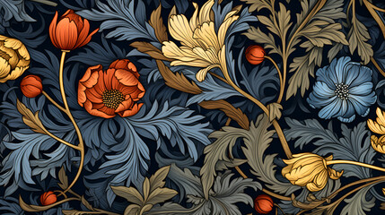 seamless pattern with flowers,leaf,Ai generated