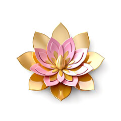 Colorful Lotus flower icon logo, gold and pink on white background. Generative AI