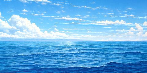Fototapeta na wymiar Beautiful seascape panorama, ocean sea wave surface and clear blue sky. Generative AI