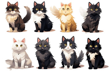 Assortment of Different Cats Isolated on Transparent Background. Generative AI