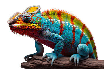 Colorful Chameleon Isolated on Transparent Background. Generative AI
